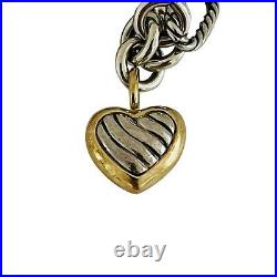 David Yurman Sterling Silver and 18k Gold Link Bracelet with Heart Charm 7.5