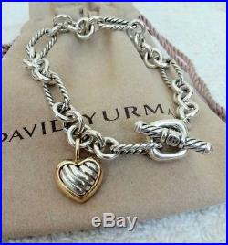 David Yurman heart charm sterling silver & 18k yellow gold figaro chain bracelet