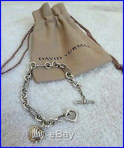 David Yurman heart charm sterling silver & 18k yellow gold figaro chain bracelet