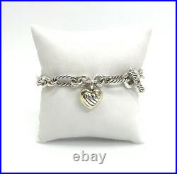 David Yurman sterling silver & 18k gold Heart Charm Toggle Bracelet 7 DY223