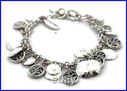 Designer Lois Hill Sterling Silver Beaded Scroll Hammered Disc Charm Bracelet