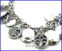 Designer Lois Hill Sterling Silver Beaded Scroll Hammered Disc Charm Bracelet