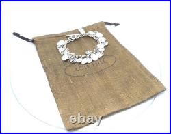 Designer Lois Hill Sterling Silver Beaded Scroll Hammered Disc Charm Bracelet