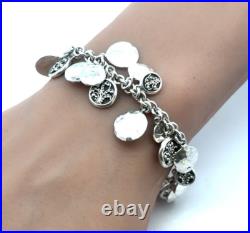 Designer Lois Hill Sterling Silver Beaded Scroll Hammered Disc Charm Bracelet