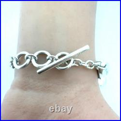 Designer Lois Hill Sterling Silver Beaded Scroll Hammered Disc Charm Bracelet