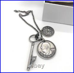Dior Authentic Vintage Gunmetal Silver CD Logo Coins Key Charm Bracelet With Box