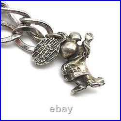 Disney Vintage 925 Sterling Silver Mickey Goofy Enamel Charm Bracelet