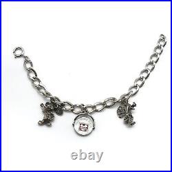 Disney Vintage 925 Sterling Silver Mickey Goofy Enamel Charm Bracelet