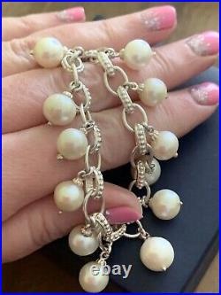 Dower and Hall Large White Pearl Charm Bracelet'Dotty' Range Sterling Silver