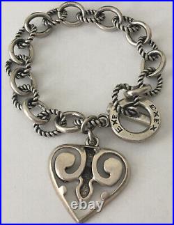 EXEX Claudia Agudelo Sterling Silver Heavy Heart Tag Charm T-Bar Link Bracelet