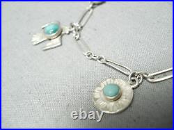 Early 1900's Vintage Navajo Turquoise Sterling Silver Charm Link Bracelet