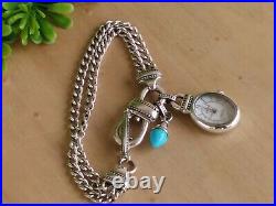Ecclissi Sterling Silver Bracelet Watch WithTurquoise Charm MOP Toggle New Batt