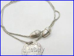 Edwardian Sterling Silver Acorn Forn Charm Bracelet with Sixpence 1902 Antique