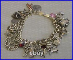 Estate 28P STERLING SILVER CHARM BRACELET full loaded figural enamel gemstone 8