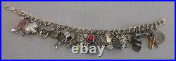 Estate 28P STERLING SILVER CHARM BRACELET full loaded figural enamel gemstone 8