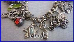 Estate 28P STERLING SILVER CHARM BRACELET full loaded figural enamel gemstone 8