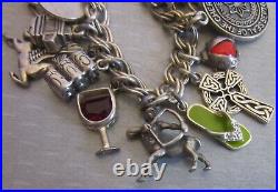 Estate 28P STERLING SILVER CHARM BRACELET full loaded figural enamel gemstone 8