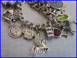 Estate 28P STERLING SILVER CHARM BRACELET full loaded figural enamel gemstone 8