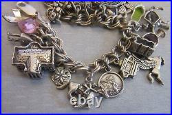 Estate 28P STERLING SILVER CHARM BRACELET full loaded figural enamel gemstone 8