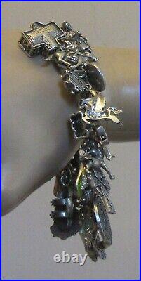 Estate 28P STERLING SILVER CHARM BRACELET full loaded figural enamel gemstone 8