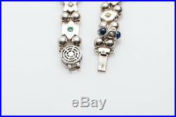 Estate 3ct Blue Sapphire Ruby Emerald Pearl Sterling Silver SLIDE CHARM Bracelet