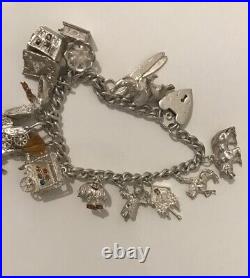 Exquisite Sterling Silver Heart Padlock Charm Bracelet & 13Unique Charms