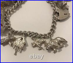 Exquisite Sterling Silver Heart Padlock Charm Bracelet & 13Unique Charms