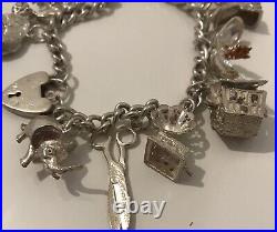 Exquisite Sterling Silver Heart Padlock Charm Bracelet & 13Unique Charms