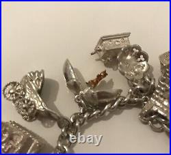 Exquisite Sterling Silver Heart Padlock Charm Bracelet & 13Unique Charms