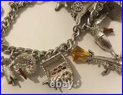 Exquisite Sterling Silver Heart Padlock Charm Bracelet & 13Unique Charms