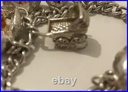 Exquisite Sterling Silver Heart Padlock Charm Bracelet & 13Unique Charms