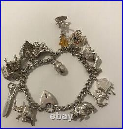 Exquisite Sterling Silver Heart Padlock Charm Bracelet & 13Unique Charms