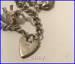 Exquisite Sterling Silver Heart Padlock Charm Bracelet & 13Unique Charms