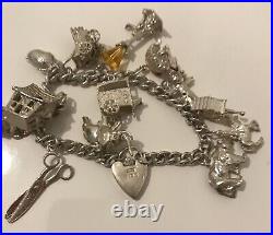 Exquisite Sterling Silver Heart Padlock Charm Bracelet & 13Unique Charms