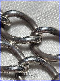 Fab Antique Large Heart Rattle Charm Chunky Links Sterling Silver Bracelet