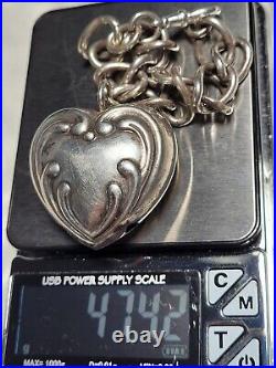 Fab Antique Large Heart Rattle Charm Chunky Links Sterling Silver Bracelet