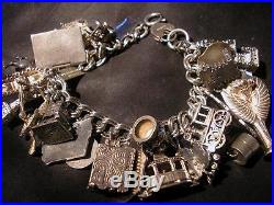 Fab Vintage Solid Silver Charm Bracelet & 27 Rare Silver Charms, Openers, 98g