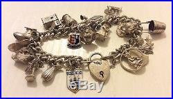 Fabulous Ladies Very Heavy Vintage Solid Silver Charm Bracelet Lots Of Charms On
