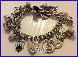Fabulous Ladies Very Heavy Vintage Solid Silver Charm Bracelet Lots Of Charms On