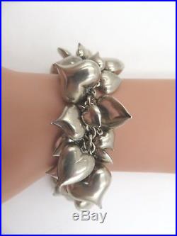 Fabulous Sterling Silver Puffy Heart Bracelet 40+ Charms 54 Grams 7 Inches
