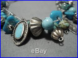 Fabulous Vintage Navajo Turquoise Sterling Silver Feather Charm Bracelet