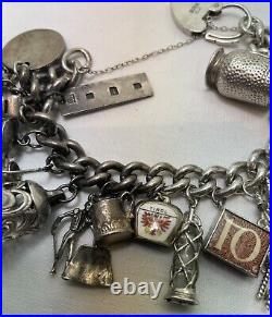 Fantastic Vintage Heavy 1960-70s Silver Rare Charm Bracelet 118grams