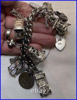 Fantastic Vintage Heavy 1960-70s Silver Rare Charm Bracelet 118grams