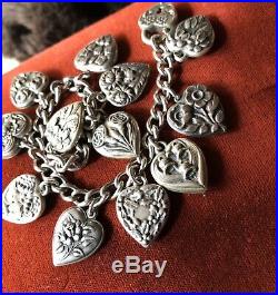 Flower Of The Month Repousse Puffy Heart Charm Bracelet