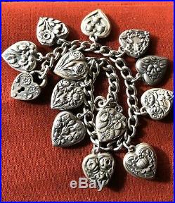 Flower Of The Month Repousse Puffy Heart Charm Bracelet