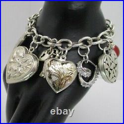 Fully Loaded PUFFY HEART Lockets 7 Sterling Silver OOAK Charm Bracelet 58 GRAM