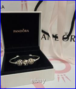 GENUINE PANDORA Open Bangle Bracelet & Charms -Sterling Silver Gold Opal Enamel