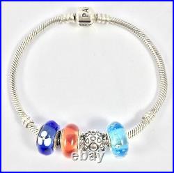 GENUINE Silver Pandora Charm Bracelet With 4 Charms 20cm
