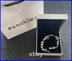 GENUINE Sterling Silver Pandora Bracelet with 13 silver charms See Photos