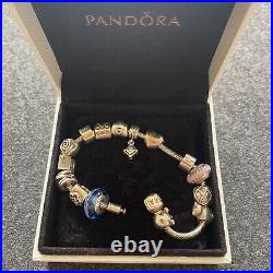 GENUINE Sterling Silver Pandora Bracelet with 13 silver charms See Photos
